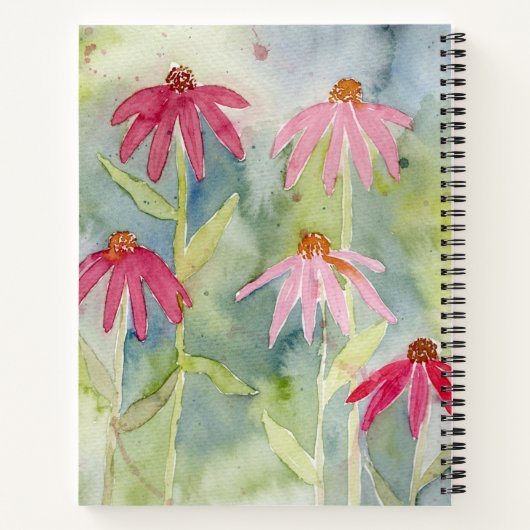 Roze Coneflower Waterverf Gepersonaliseerd Notitie Notitieboek (Achterkant)