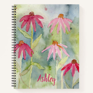 Roze Coneflower Waterverf Gepersonaliseerd Notitie Notitieboek
