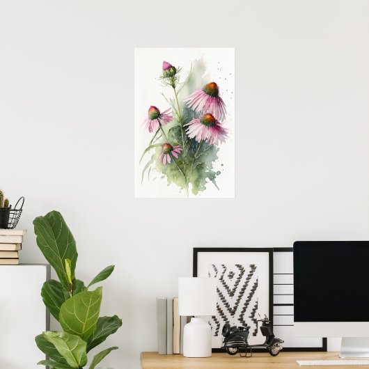 Roze Coneflowers Art Print Poster (Thuiskantoor)