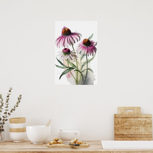 Roze Coneflowers Art Print Poster (Keuken)