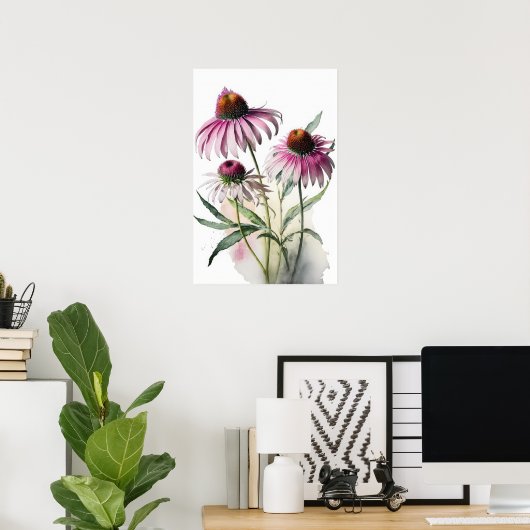 Roze Coneflowers Art Print Poster (Thuiskantoor)