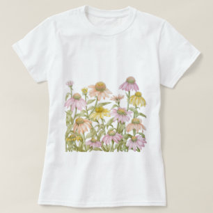 Roze Coneflowers Daisy Bloemen Botanische Kunst T-shirt