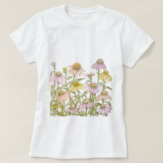 Roze Coneflowers Daisy Bloemen Botanische Kunst T-shirt (Design voorkant)