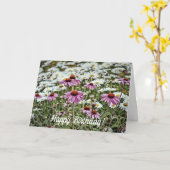 Roze Coneflowers en Daisies Happy Birthday Kaart (Gele Bloem)