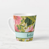 Roze Coneflowers Green Leaves Name personaliseren Latte Mok (Linkerhoek)