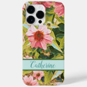 Roze Coneflowers Green Leaves Name Personalized Ca Case-Mate iPhone Case (Achterkant)
