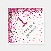 Roze Confetti 1e verjaardag van de elfde verjaarda Servet (Voorkant)