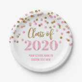 Roze Confetti Afstuderen 2020 Papieren Bordje (Voorkant)