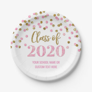 Roze Confetti Afstuderen 2020 Papieren Bordje