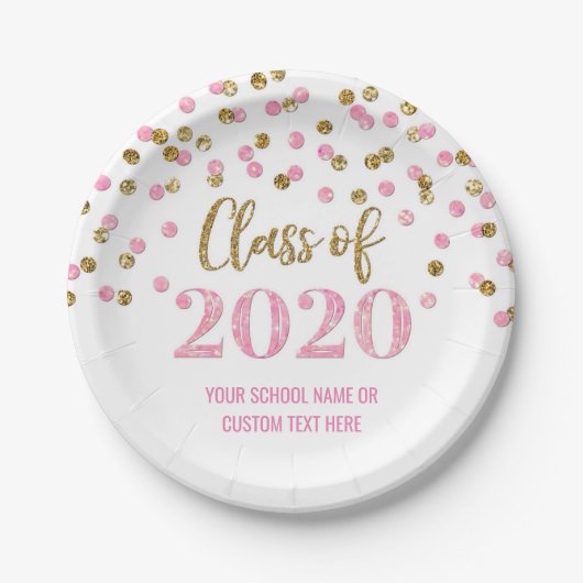 Roze Confetti Afstuderen 2020 Papieren Bordje (Voorkant)