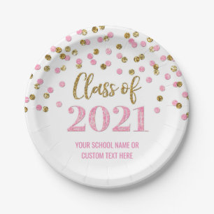 Roze Confetti Afstuderen 2021 Papieren Bordje