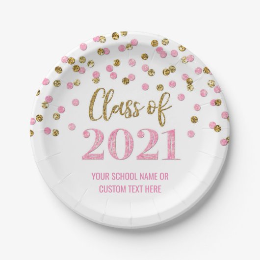 Roze Confetti Afstuderen 2021 Papieren Bordje (Voorkant)