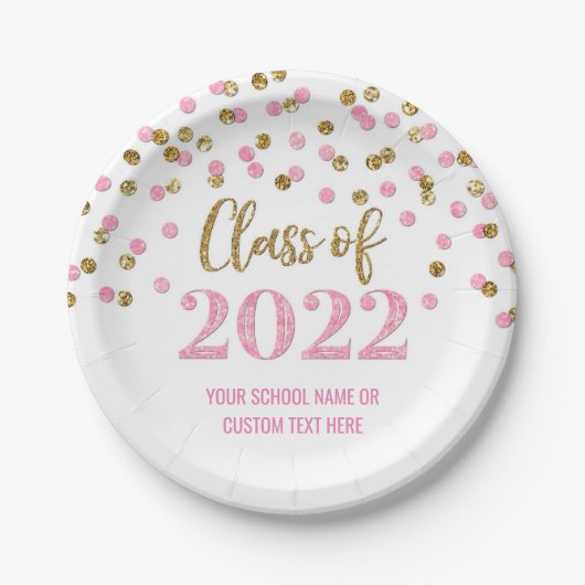 Roze Confetti Afstuderen 2022 Papieren Bordje (Voorkant)
