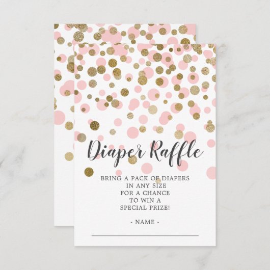 Roze Confetti Baby shower Luier Raffle Ticket Informatiekaartje (Voorkant / Achterkant)