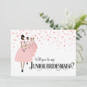 Roze Confetti Be My Junior Bruidsmeisje Etnisch Kaart (Staand voorkant)