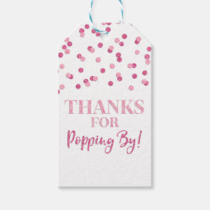 Roze confetti bedankt voor langskomen cadeaulabel