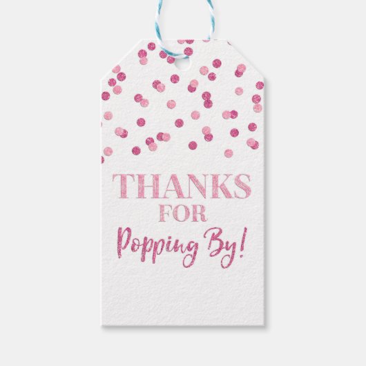 Roze confetti bedankt voor langskomen cadeaulabel (Voorkant)
