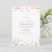 Roze Confetti Birthday Party Kaart (Staand voorkant)