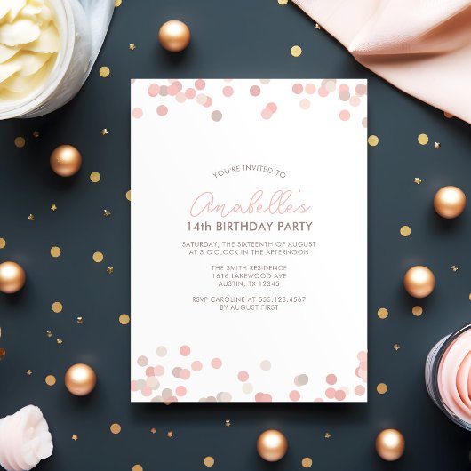 Roze Confetti Birthday Party Kaart