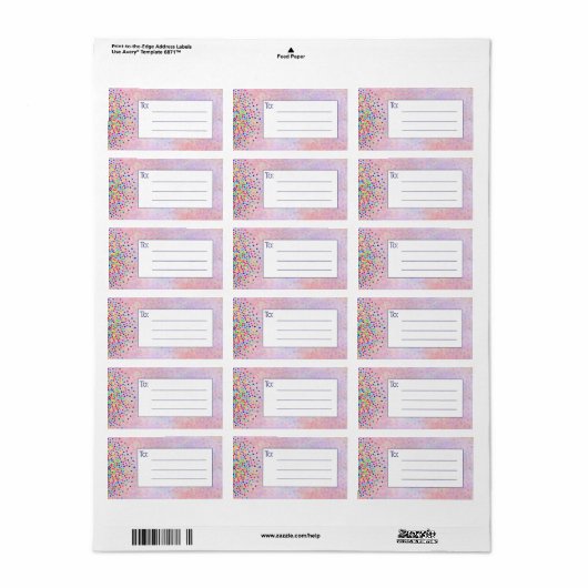 Roze Confetti Blank maken Etiket (Full Sheet)
