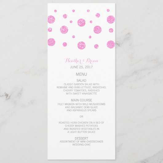 Roze Confetti bruiloft menu (Voorkant)