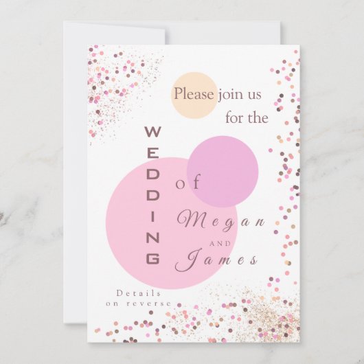 Roze confetti cirkels bruiloft kaart (Voorkant)