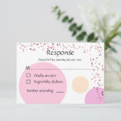 Roze confetti cirkels bruiloft RSVP kaartje (Staand voorkant)