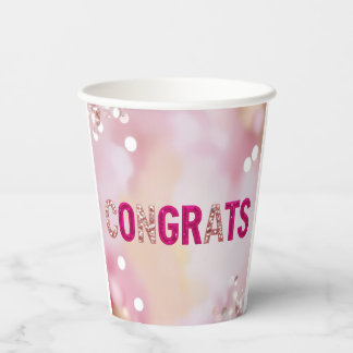 Roze Confetti "Congrats" 8oz kopjes Papieren Bekers