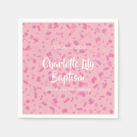 Roze Confetti Doop Feestje Servet (Voorkant)