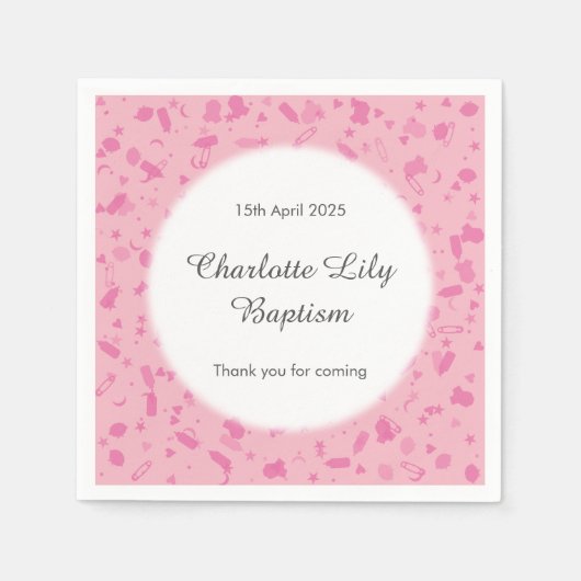 Roze Confetti Doop Feestje Servetten (Voorkant)