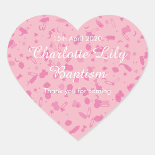 Roze confetti doopfeest uitnodiging cadeautje hart sticker