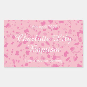 Roze confetti doopsuikerfeestje favoriet rechthoekige sticker