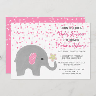 Roze Confetti Elephant Baby Girl Shower Kaart