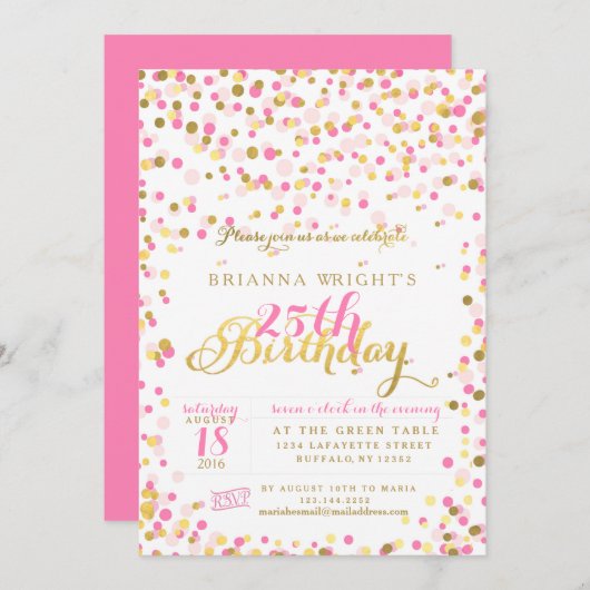 Roze Confetti- en goudolievlek Kaart (Voorkant / Achterkant)