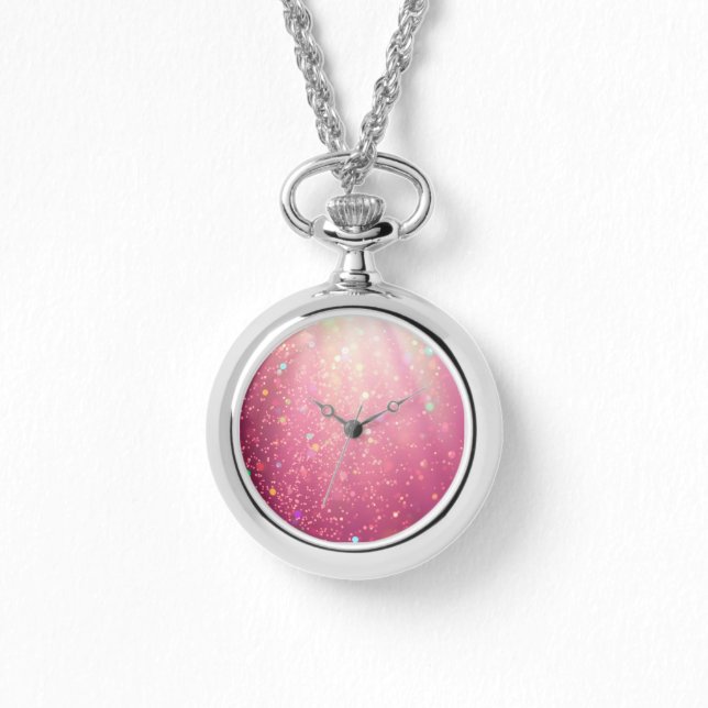 Roze Confetti etherisch Ketting horloge (Voorkant)