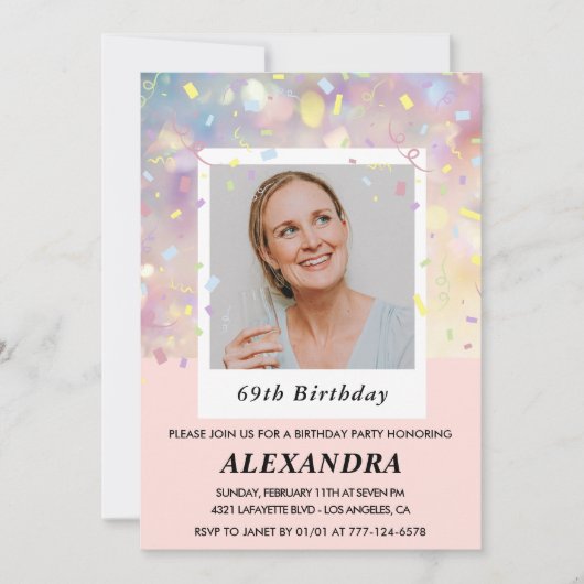 Roze Confetti foto 69ste verjaardag Kaart (Voorkant)