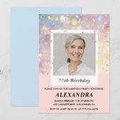 Roze Confetti Foto 77ste verjaardag Kaart (Voorkant / Achterkant)