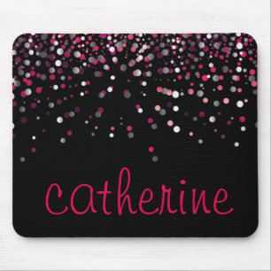 Roze Confetti Glitter Black Faux Folie Glitterij Muismat