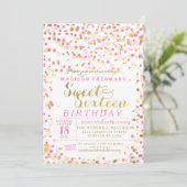Roze Confetti Gold Foil Sweet 16 Birthday Party Kaart (Staand voorkant)