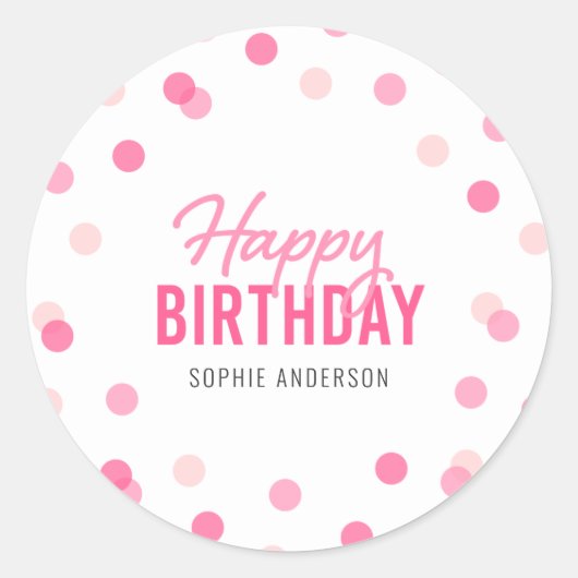 Roze Confetti Happy Birthday Ronde Sticker (Voorkant)