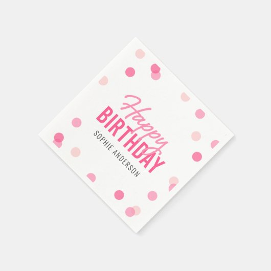 Roze Confetti Happy Birthday Servet (Hoek)