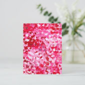 Roze confetti harten briefkaart (Staand voorkant)
