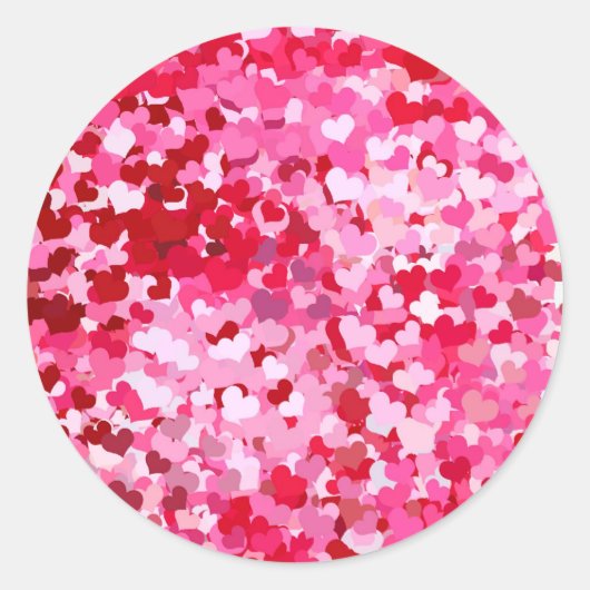 Roze confetti harten ronde sticker (Voorkant)