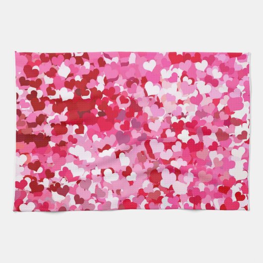 Roze confetti harten theedoek (Horizontaal)