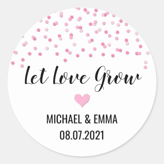 Roze Confetti Heart Let Love Groei Ronde Sticker (Voorkant)