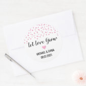 Roze Confetti Heart Let Love Groei Ronde Sticker (Envelop)