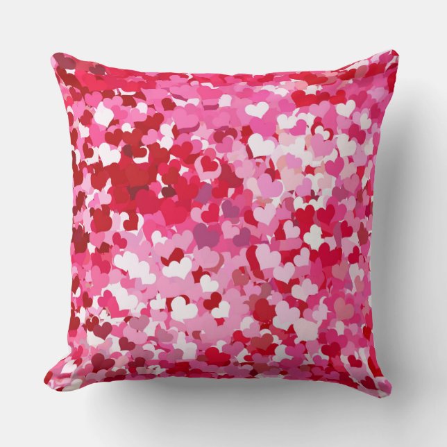 Roze Confetti Hearts Kussen (Voorkant)