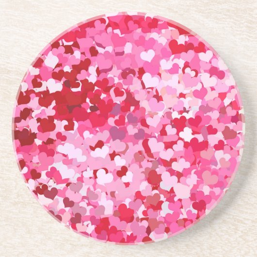 Roze Confetti Hearts Zandsteen Onderzetter (Voorkant)