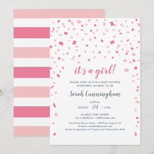 Roze Confetti Het is een Meisje Baby shower Kaart