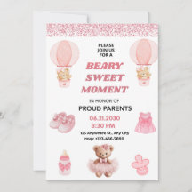 ROZE CONFETTI Meisje Teddybeer baby shower 5x7